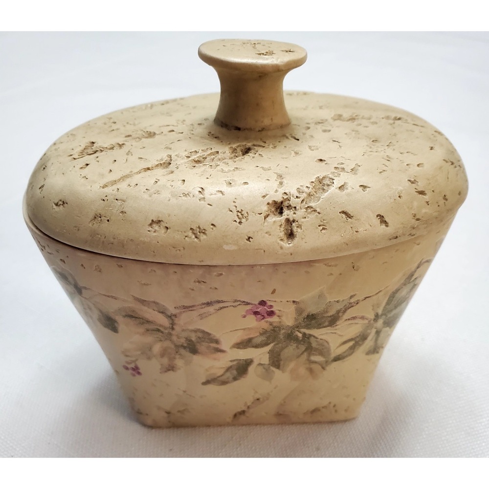 VTG Croscill Ceramic Bathroom Accessory Cotton Vanity Jar W/Lid Cheri Blum Ivy